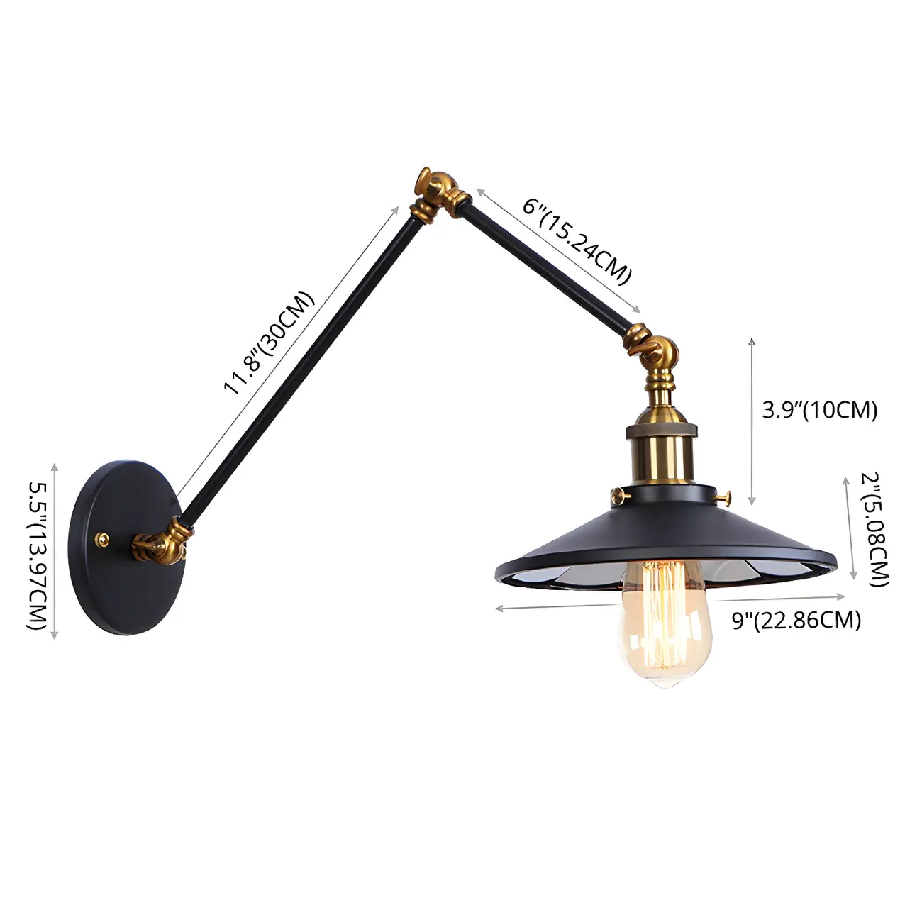 Industrial Metal Flare Round Shade Swing Arm Wall Light