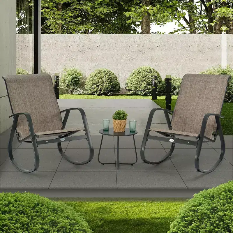 Kozyard 3 Pieces Outdoor Patio Rocking Sling Chair Powder Coated Aluminum Frame Breathable Mesh Fabric for Patio Porch Yard Garden
