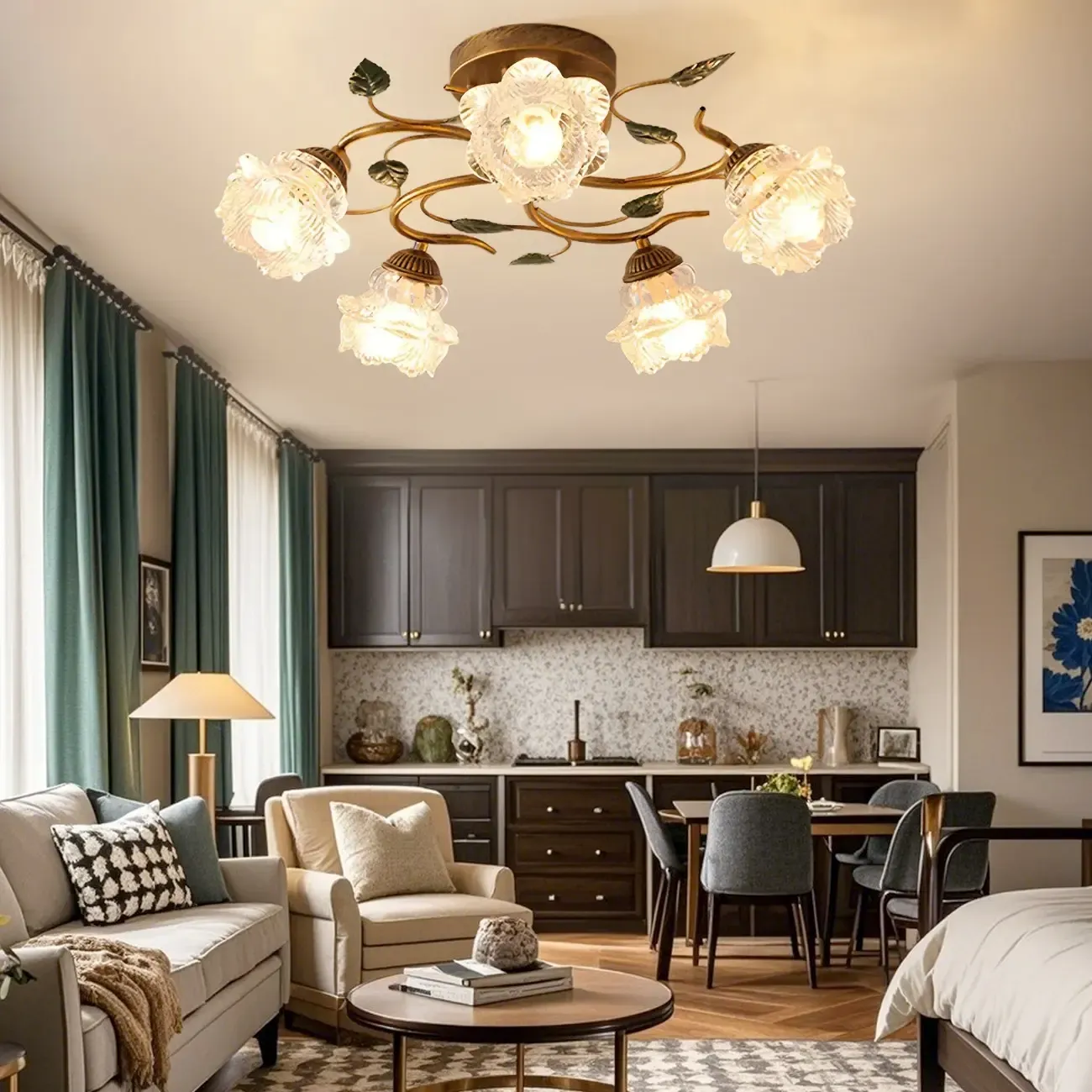 Luxury Glass Semi Flush Ceiling Light for Living Room