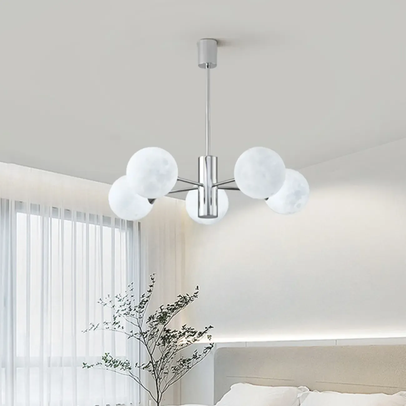 Modern Chrome Sputnik Chandelier with Globe Lampshade