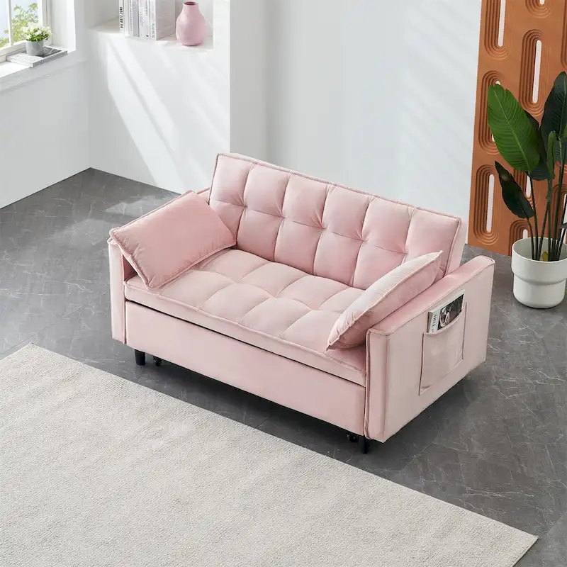 Velvet Loveseat with Reclining Backrest, Toss Pillows and Pockets