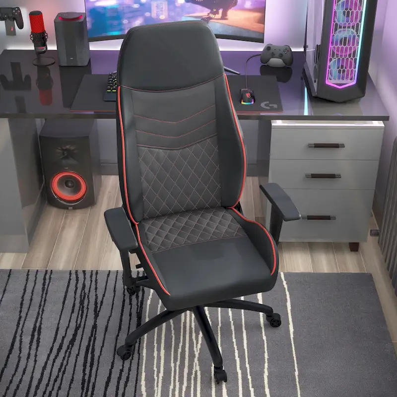 Red/Black Faux Leather Reclining Gaming Chair – Diamond Stitch, Single Seat