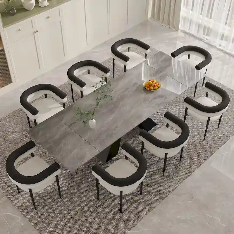 9 - Pieces Modern Minimalist 8 - Person Sintered Stone Extendable Dining Set