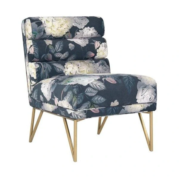 Floral Velvet Chair - Multi-Color - Channel Tufted Single Seat