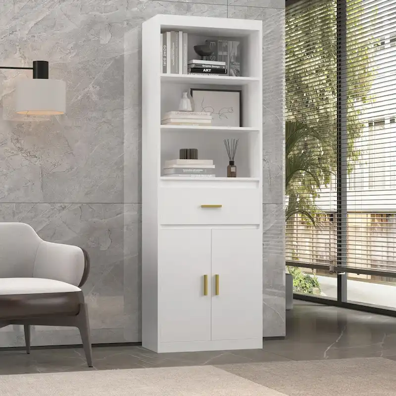 White Tall Storage Cabinet with Drawer - Multi-User