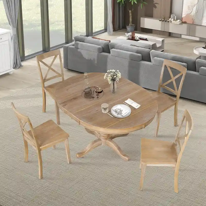 Modern Dining Table Set for 4 with Round Table and 4 Kitchen Room Chairs, 5 Piece Kitchen Table Set for Dining Room