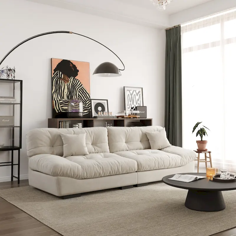 Grey / Pink / Beige Cloud Shape Sectional Sofa, Suede Velvet, 2-3 Seater