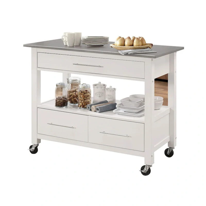 Ottawa Stainless Steel Top & White Finish Kitchen Cart(no include stool)