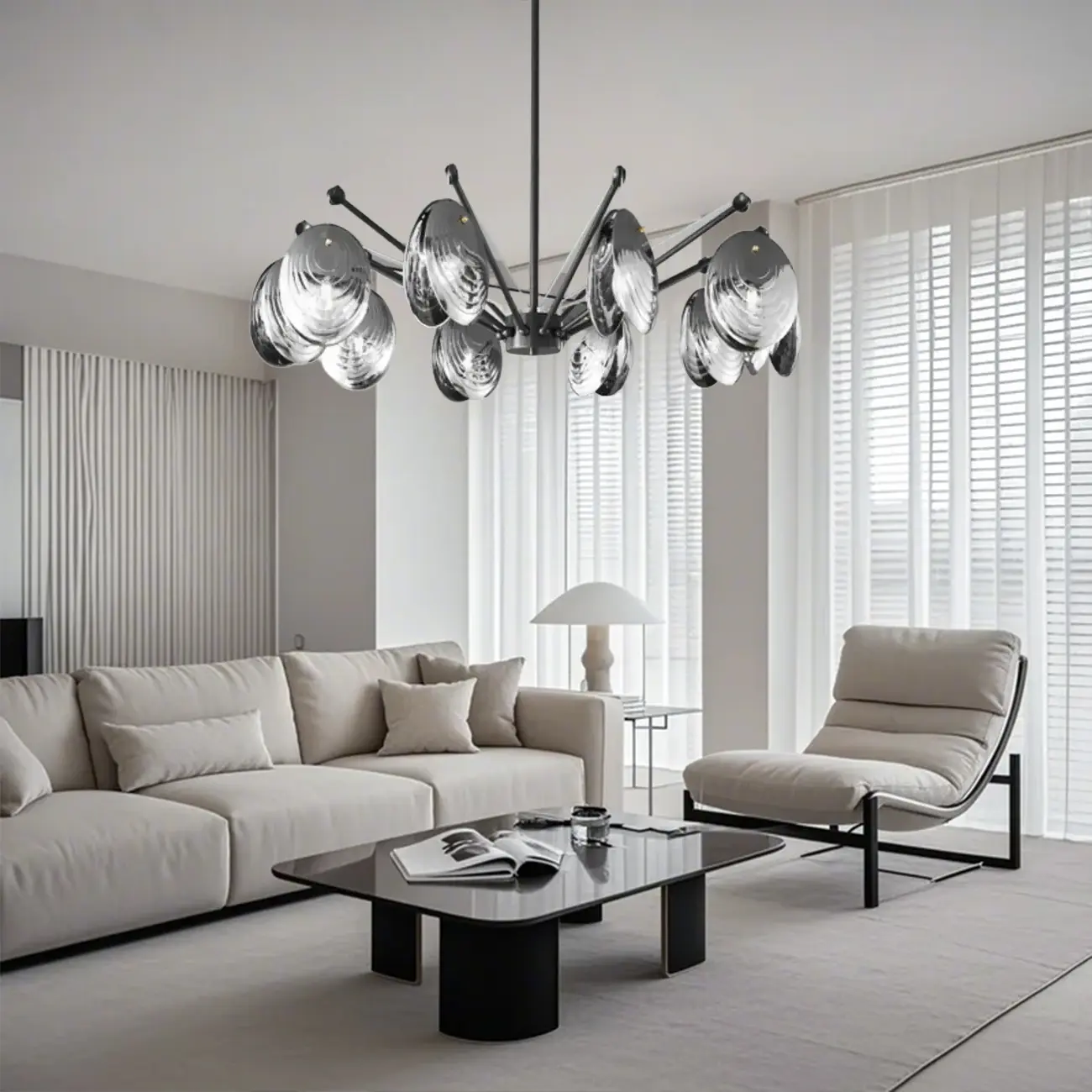 Modern Gray Metal Silver Shell Adjustable Chandeliers