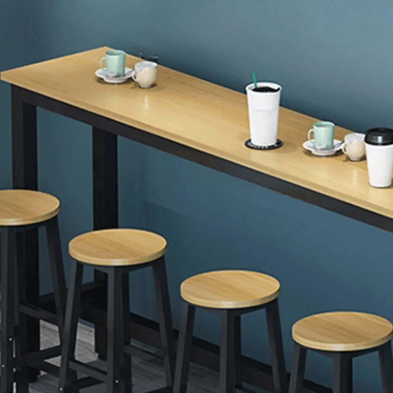 Simple White Rectangular Wood Bar Table With Footrest