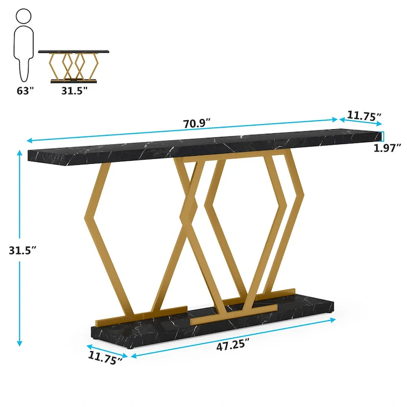 White Faux Marble Console Table 70.9