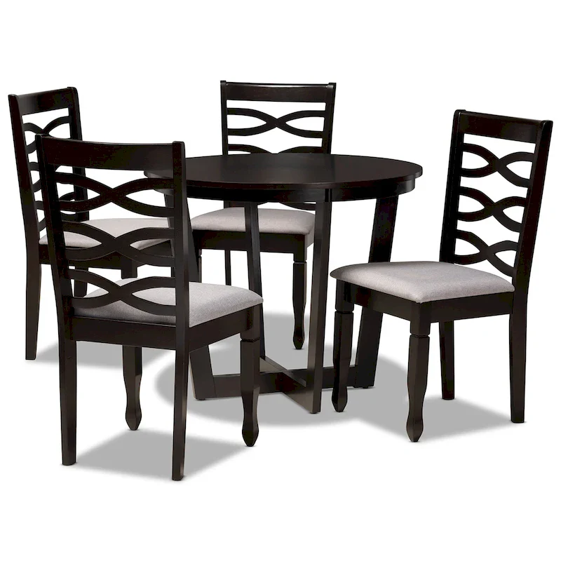 Dining Set 5-Piece Round Table 4 Chairs Rubberwood Foam-Padded Modern Dark Brown 35.4