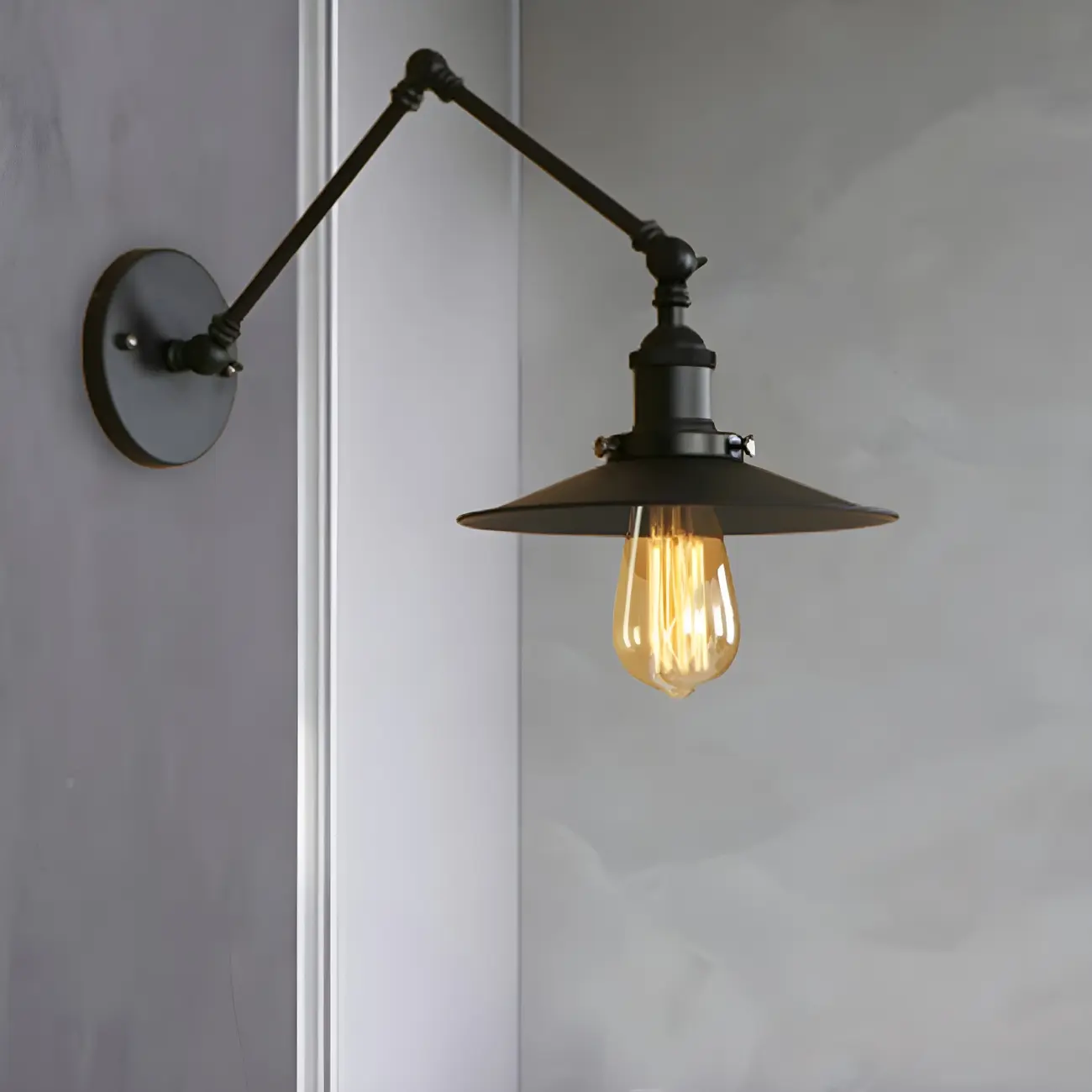 Industrial Metal Flat-Shade Swing Arm Wall Light