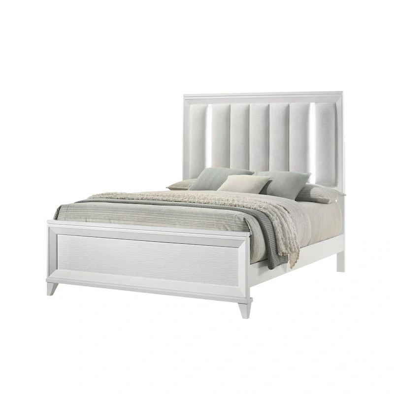 Denissa 6 Piece White Upholstered LED Panel Bedroom Set