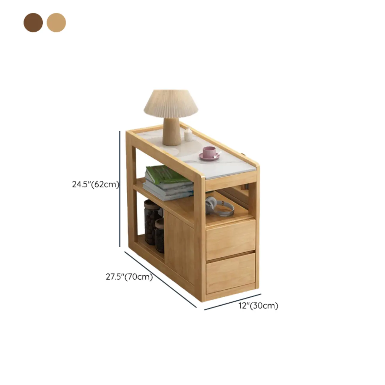 Narrow Sintered Stone Top Wheeled Side Table with Drawers