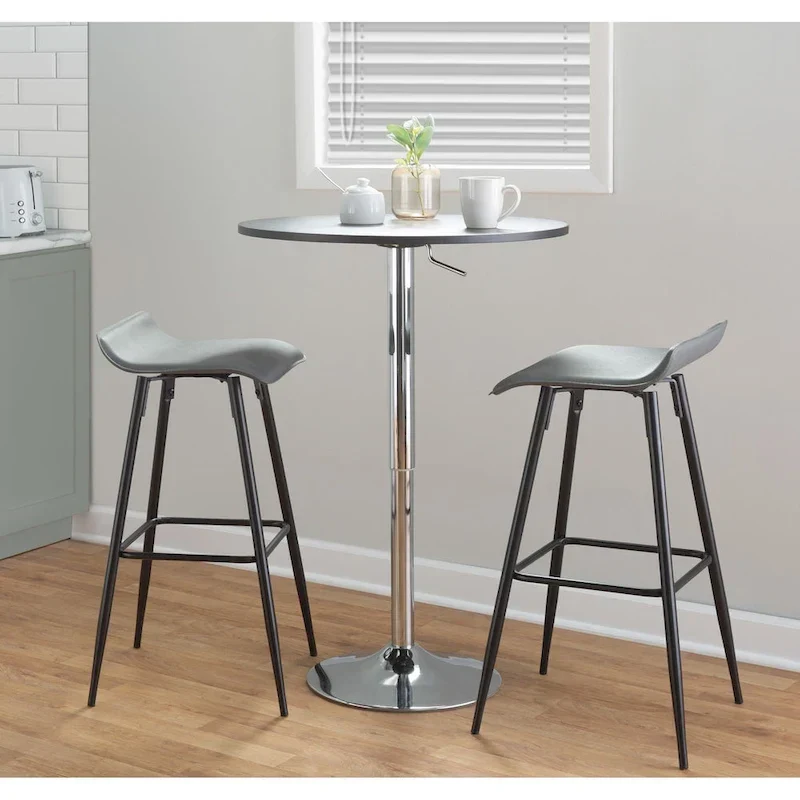 Adjustable Bar Table, Black/White/Brown/Walnut Top, Chrome/Black Base, Seats 2