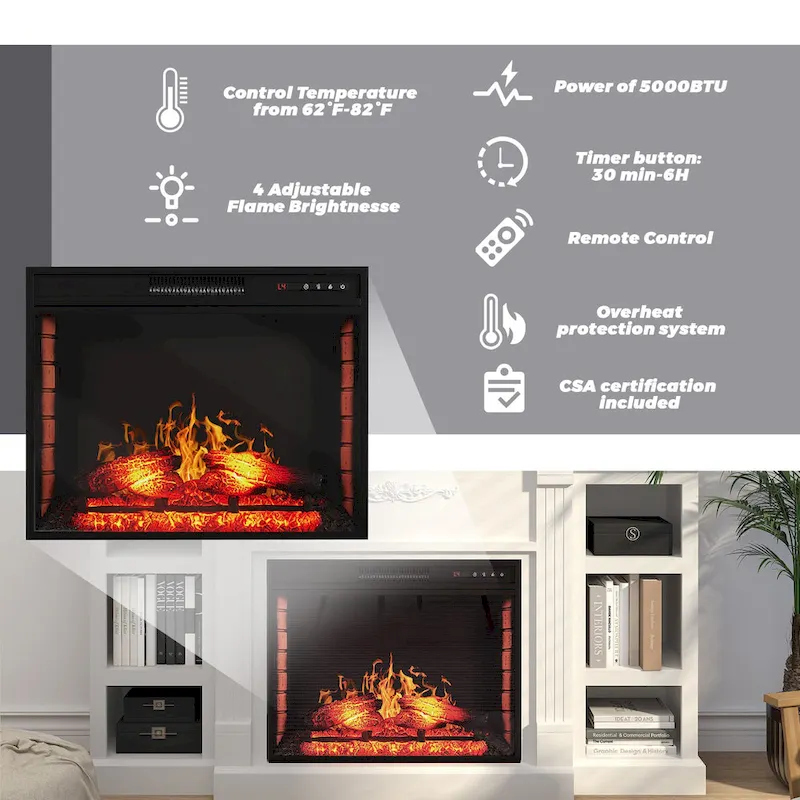 70 Wood Classical Fireplace TV Stand with 28 Electric Fireplace