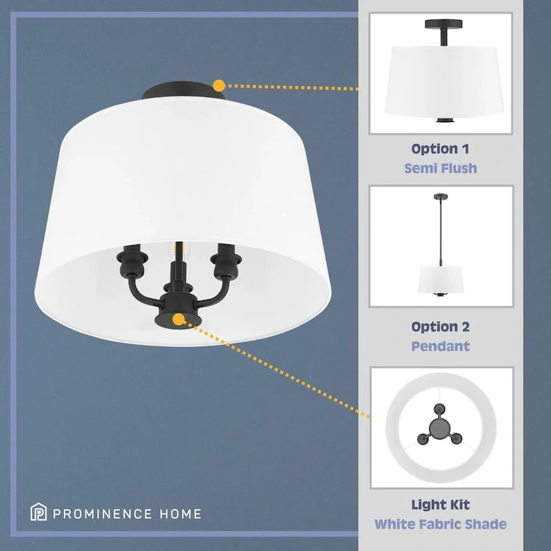 Prominence Home Billet Convertible Pendant/Semi-Flush with Fabric Shades