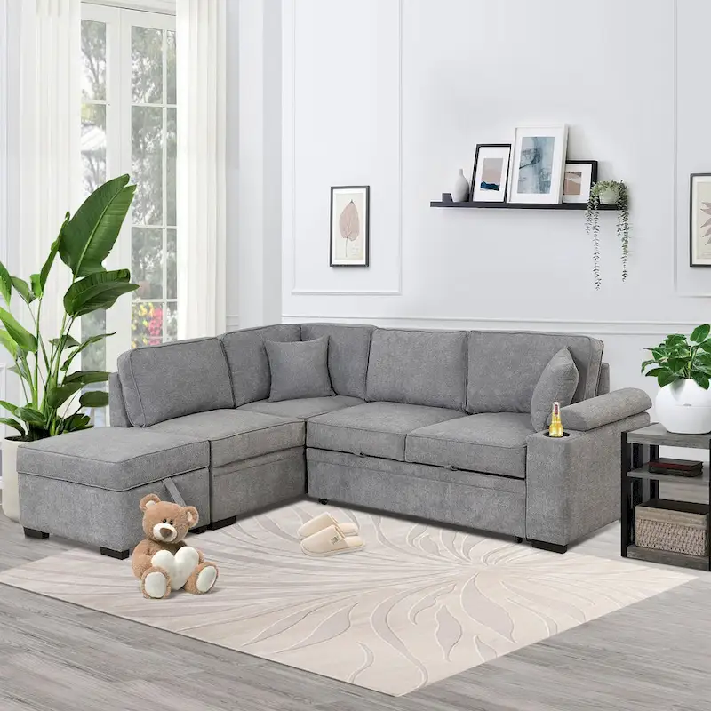 2-in-1 Pull-Out Sleeper Sofa with Storage Ottoman