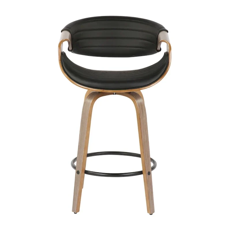 Faux Leather Counter Stool with Bent Wood Legs & Round Footrest (Set of 2)