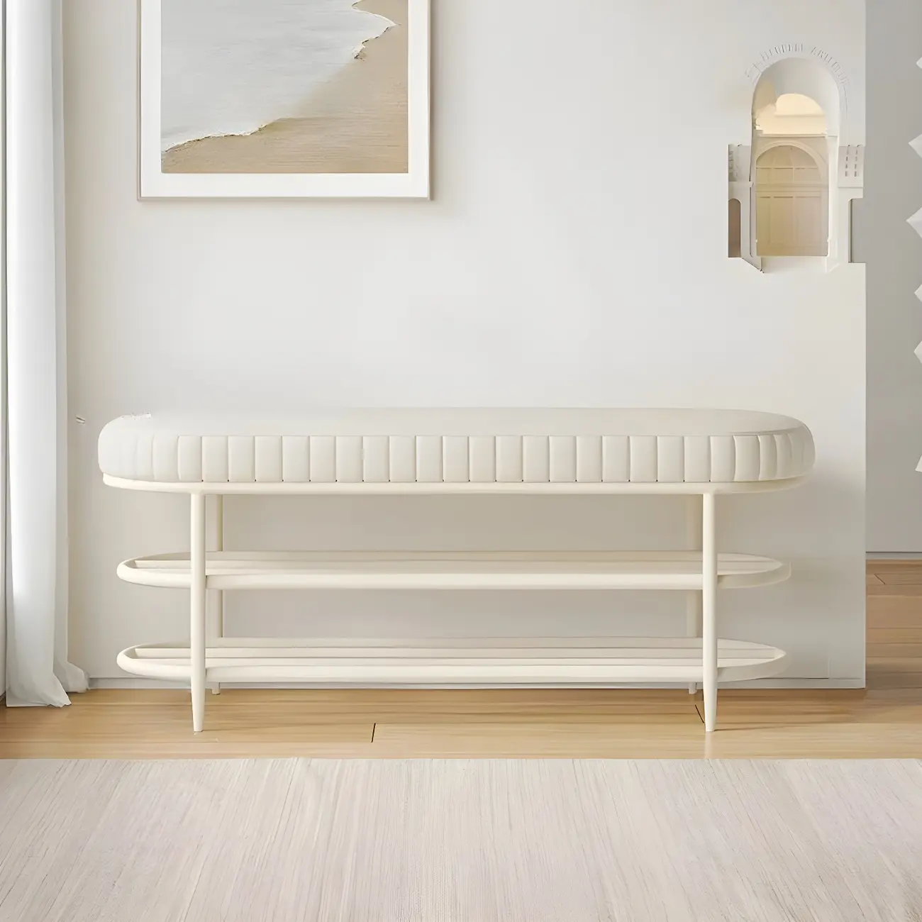 Elegant Oval Metal Cushioned Shoe Rack Bench