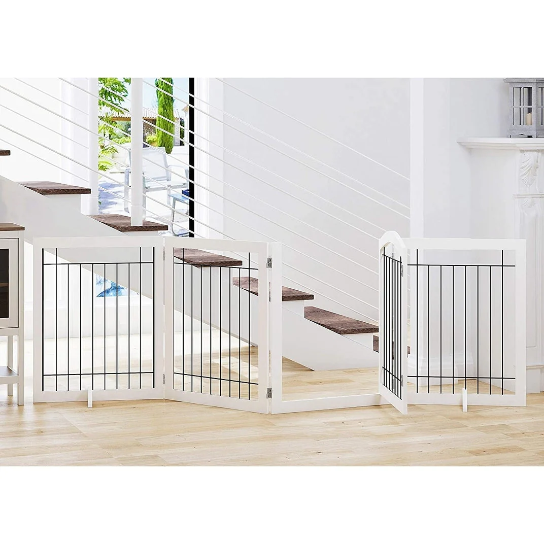 SPIRICH 96 inch Extra Wide 30 inches Tall Dog gate with Door Walk Through, Freestanding Wire Pet Gate,Pet Puppy Safety Fence