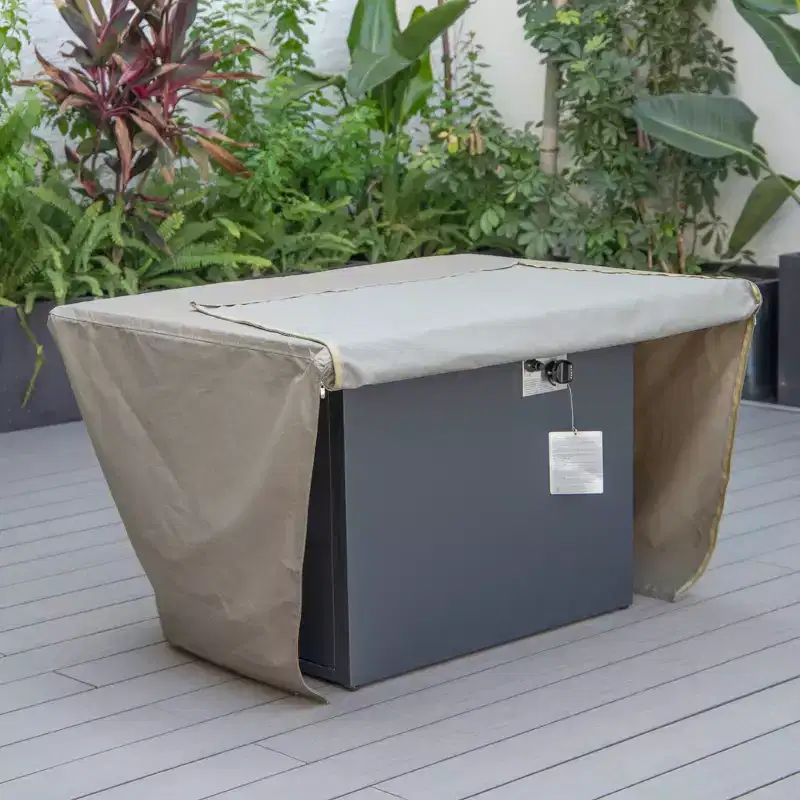 LeisureMod Chelsea 600D Fabric Rectangle Fire Pit Table Cover  Waterproof, UV-Resistant, All-Weather Protection for Outdoor Patio, Deck, or Porch
