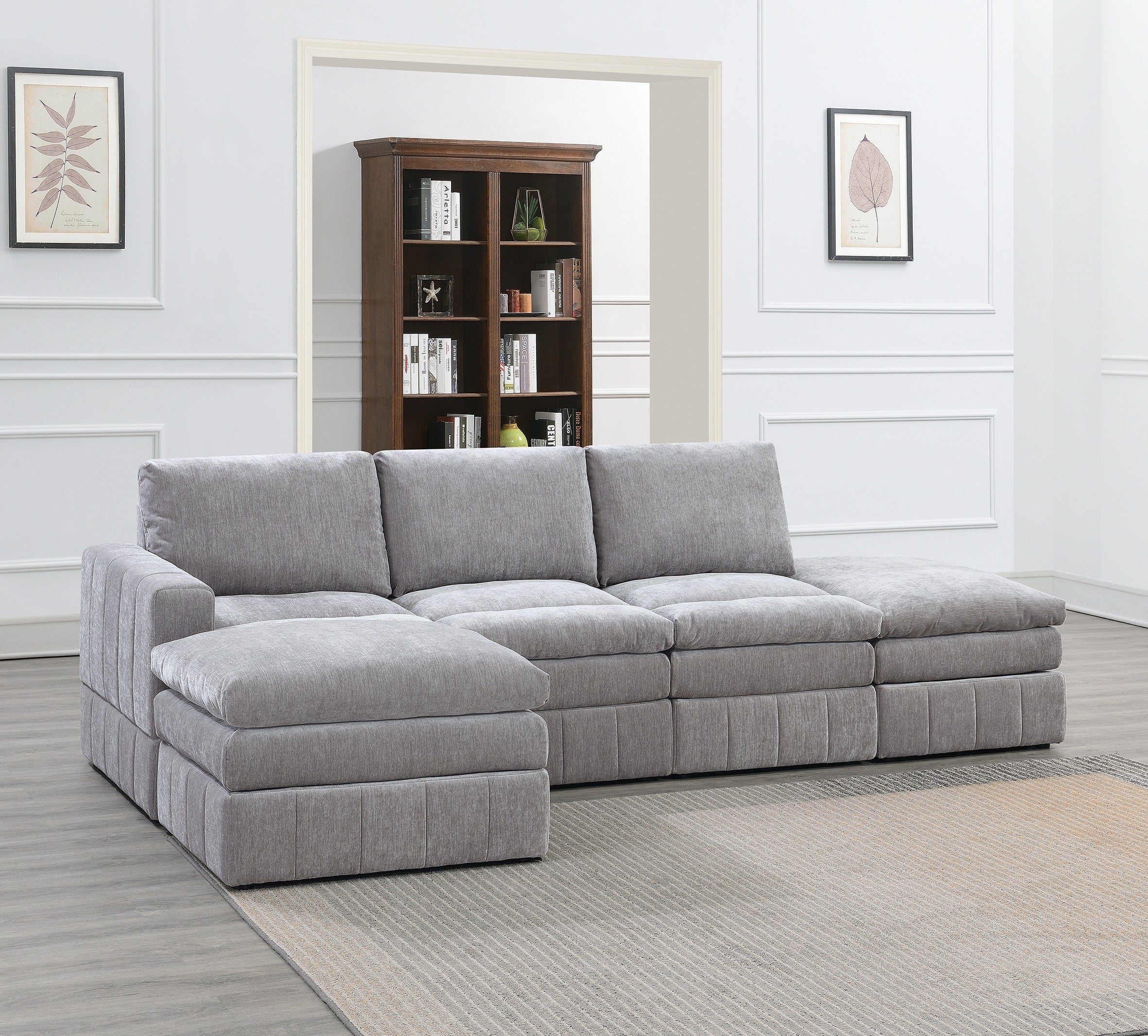 Contemporary 5 Piece Modular Sectional Set  with Two Ottomans