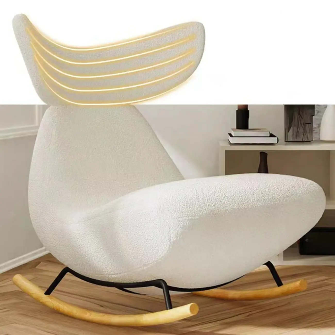 Upholstered Rocking Chair in Whale Shaped with Ottoman