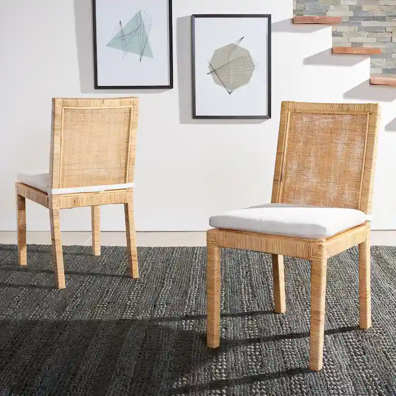 SAFAVIEH Jessye Cane Dining Room Chair with Cushion (Set of 2) - 21.7 W x 18.1 L x 38.6 H - 22W x 18D x 39H
