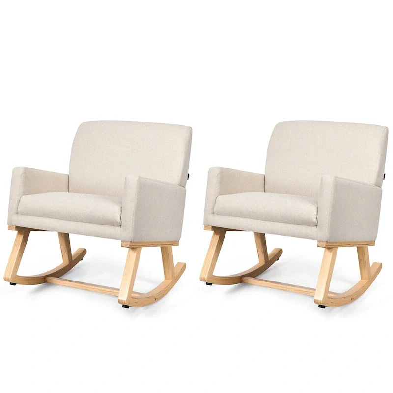 Gymax Set of 2 Mid Century Fabric Lounge Chair Upholstered Accent