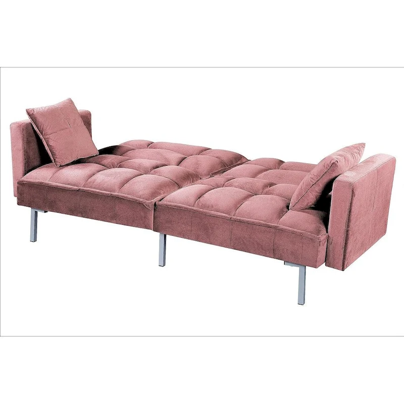 Regal Convertible Sleeper Sofa Bed Velvet Pull Out Couch with Mid-Century Style Tufted Design and Metal Legs
