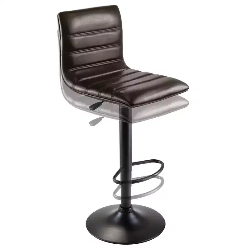 Holly Air Lift Adjustable Stool L Shape Backrest Espresso/Black - Winsome: Swivel, Faux Leather, Metal Frame, Footrest
