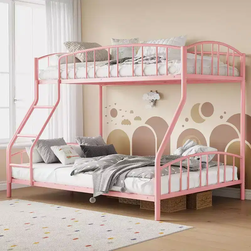 Twin Over Full Metal Bunk Bed, Space Saving Heavy Duty Steel Frame With Arched Guardrail And Ladder, Easy Assembly, No Box Spring Needed