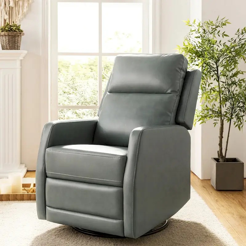 Modern Faux Leather Manual Rocking Swivel Recliner with Wingback