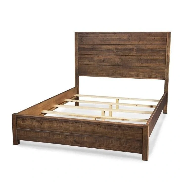 Walnut Solid Pine Queen Platform Bed – Farmhouse Style, Sleeps 1–2