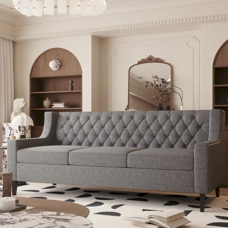 78.75  Polyester 3-Seater Sofa with Tufted Back and Cushions