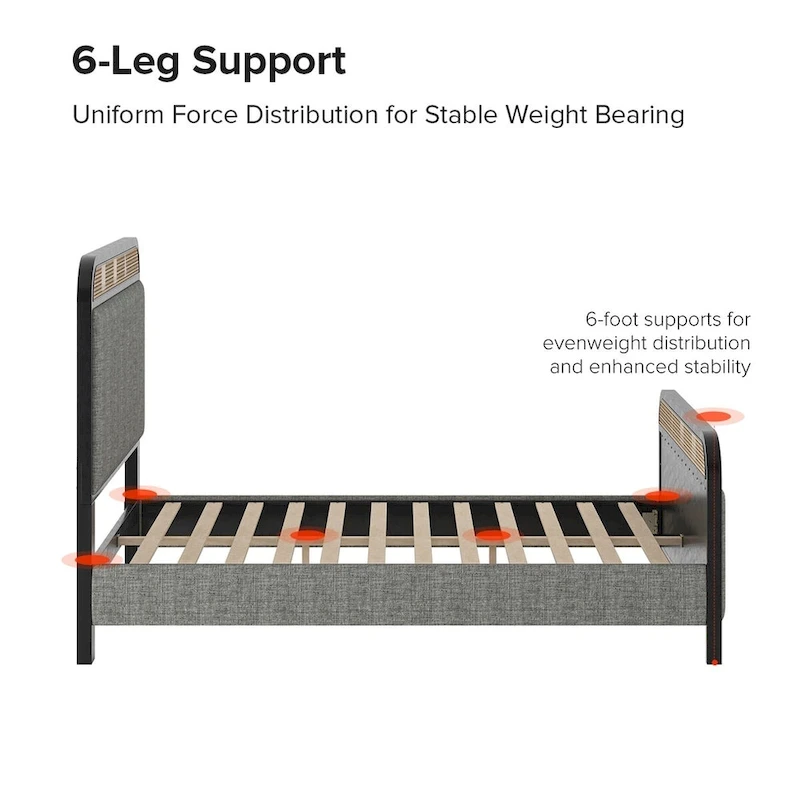 Alphons Modern Solid Wood Frame Ratten Bed with LED Headboard by HULALA HOME