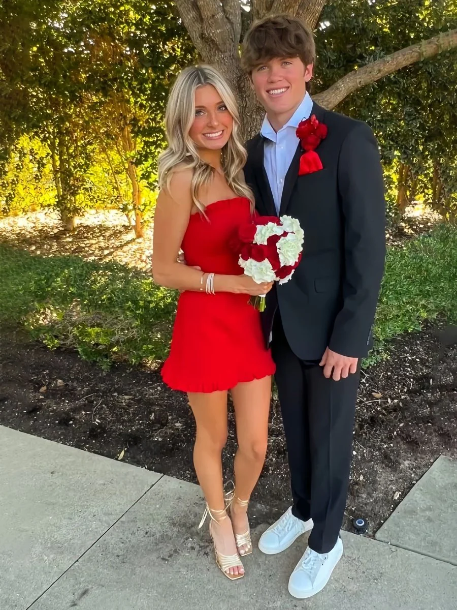 Red - A-Line Strapless Ruffles Mini Party Dresses