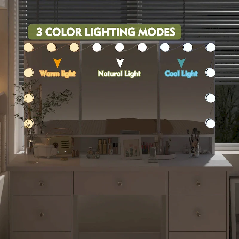 Luxurious LED Makeup Vanity with 9 Drawers Elegant Makeup Station