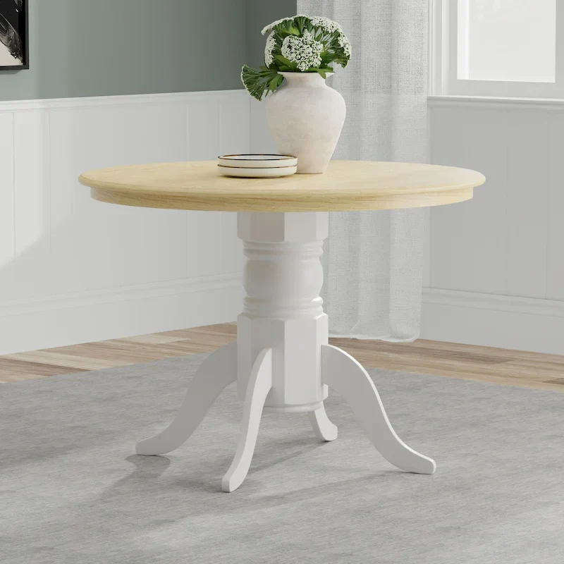 Natural Wood Round Pedestal Dining Table - 42