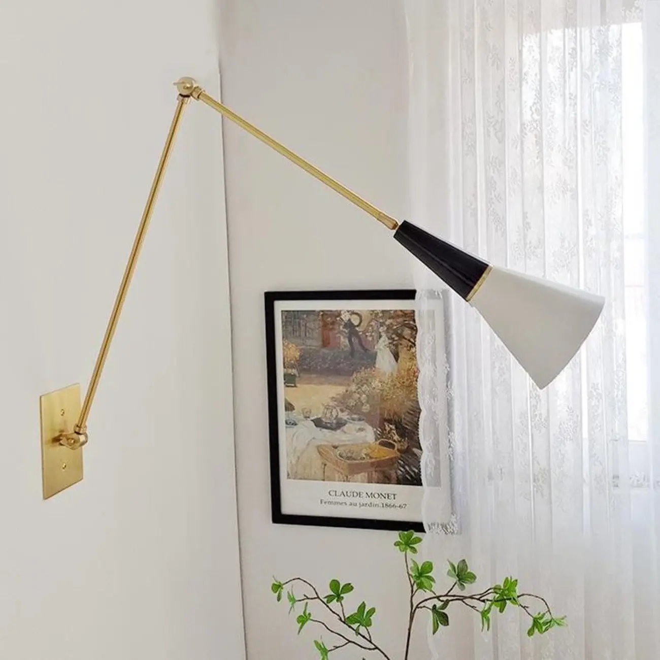 Gold Metal Modern White Aluminum Shade Swing Arm Wall Light