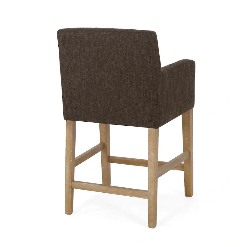 Upholstered 26-Inch Counter Stool with Armrests & Rubberwood H-Frame Base