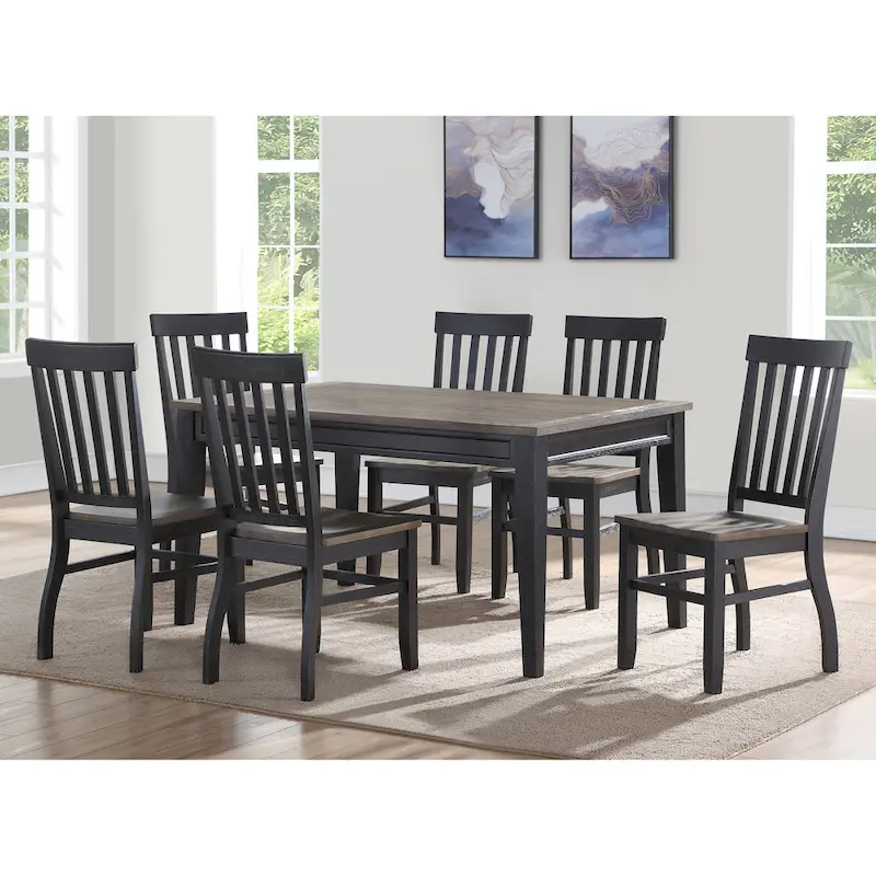 Two-Tone Ebony & Driftwood Dining Table Set – Table + 6 Chairs