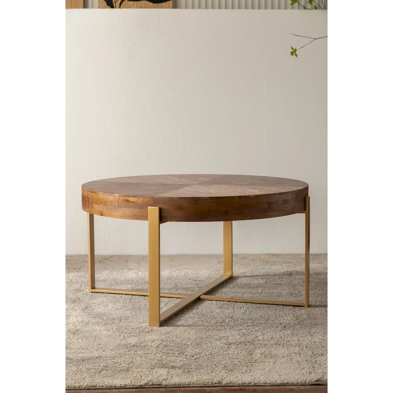 Modern Retro Splicing Round Coffee Table with Cross Legs