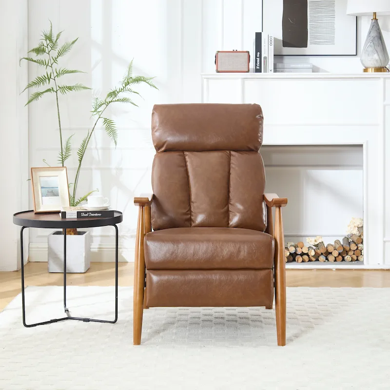 PU Leather Recliner Chair,Living Room Solid Wood Accent Chair