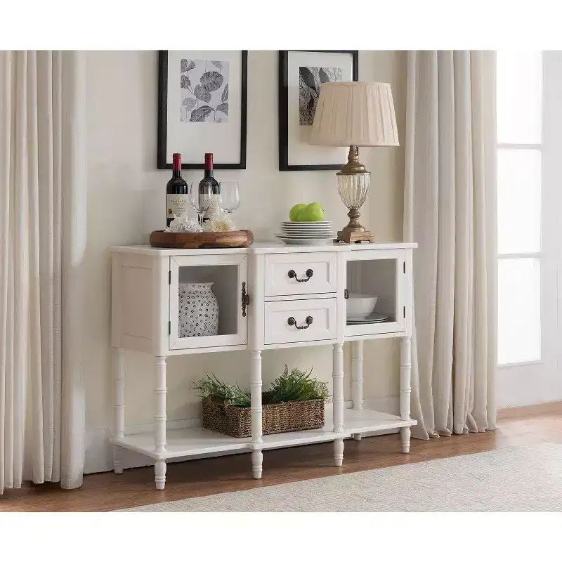 Kings Brand Furniture Wood Buffet Sideboard Cabinet Console Table, Cream White