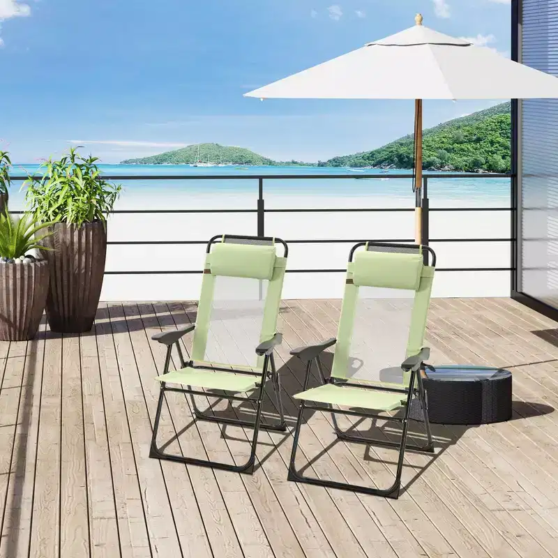 Set of 2 Portable Folding Outdoor Recliners w/ Adjustable Backrest
