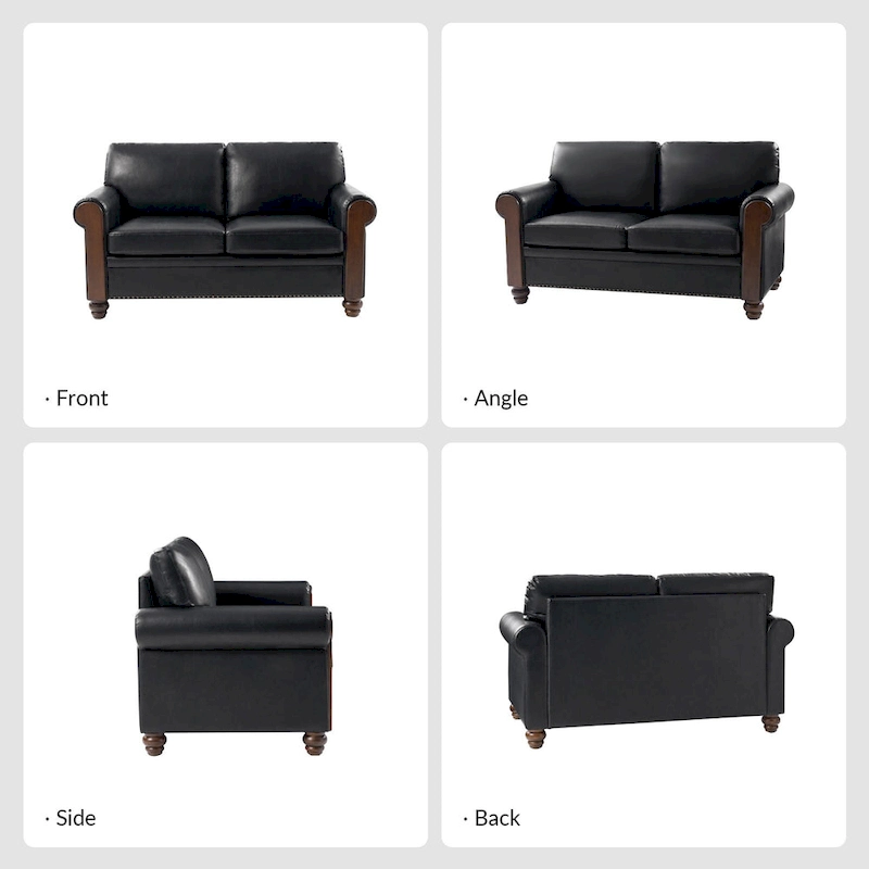 Hedda Transitional 59 Wide Leather Sofa with Solid Wood Legs by HULALA HOME