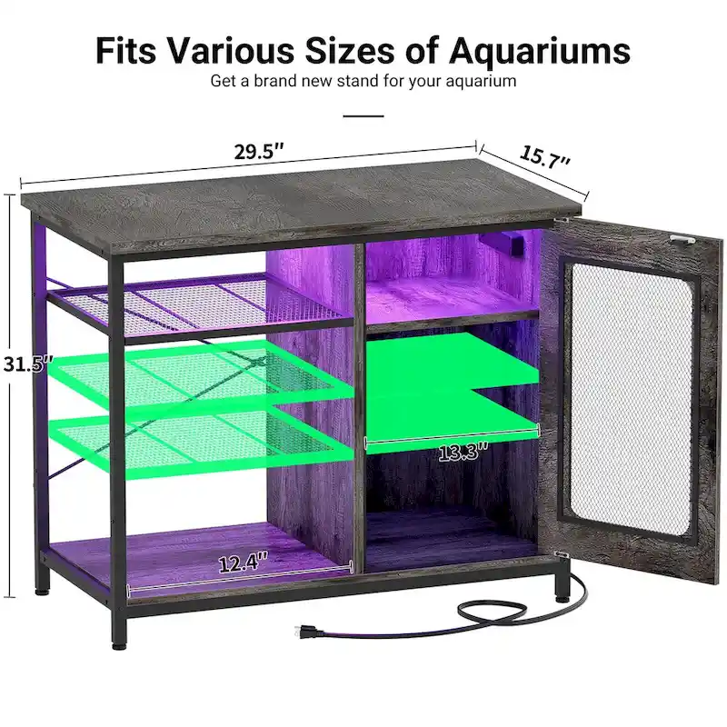 20-29 Gallon Fish Tank Stand with Power Outlets & LED Light